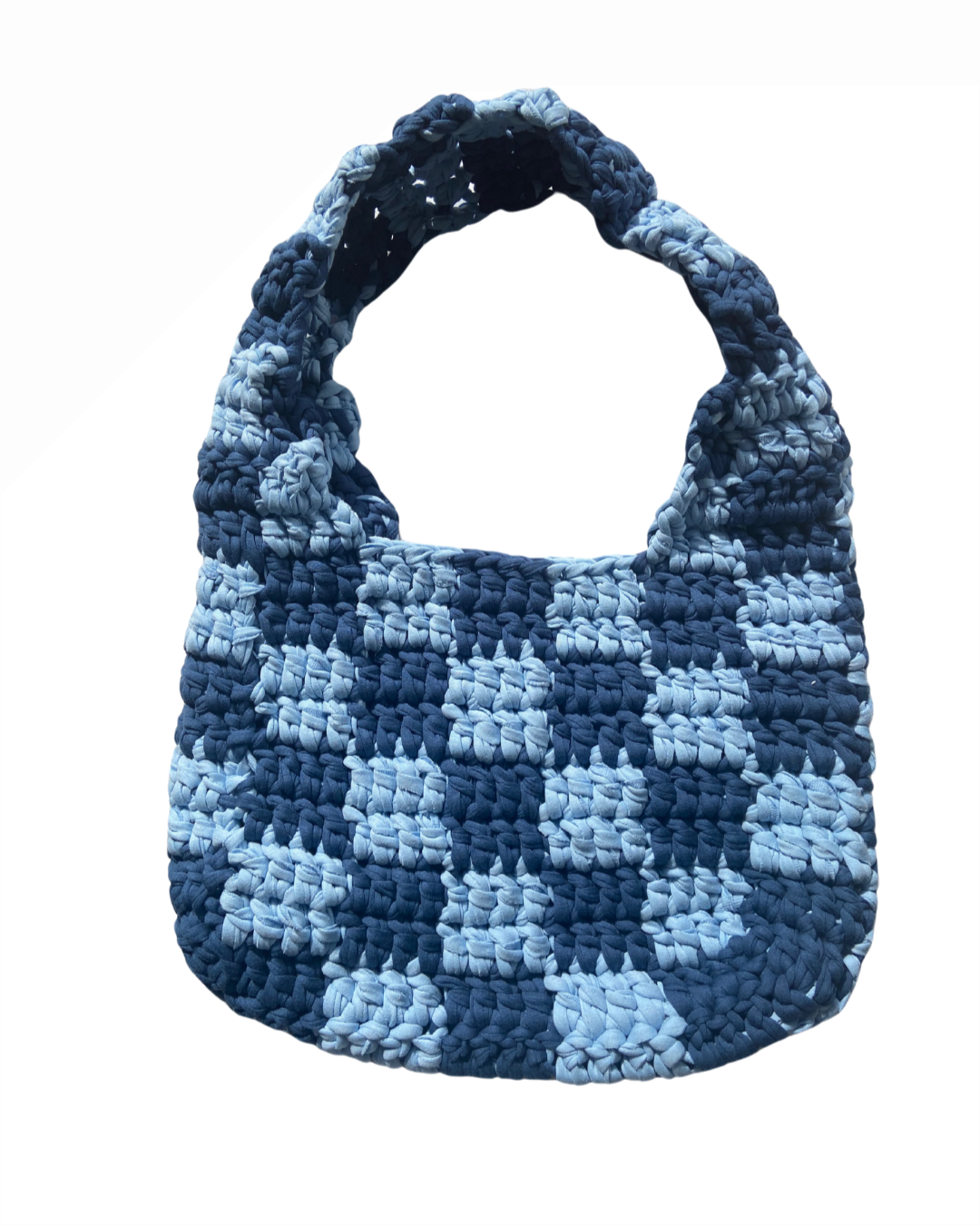 Chess checkered bag BLAU (tshirt yarn)