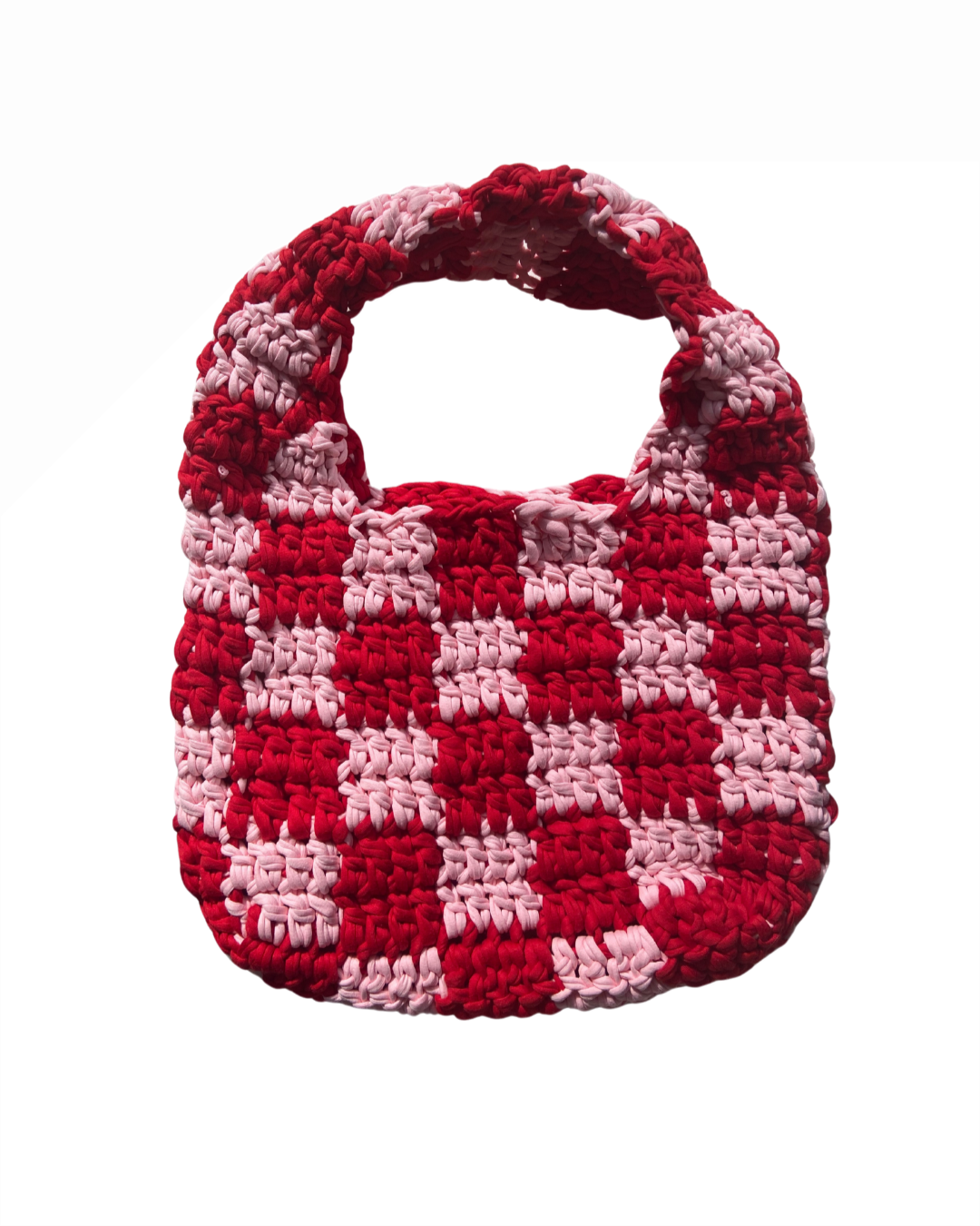 Chess checkered bag ROSA + ROT (tshirt yarn)