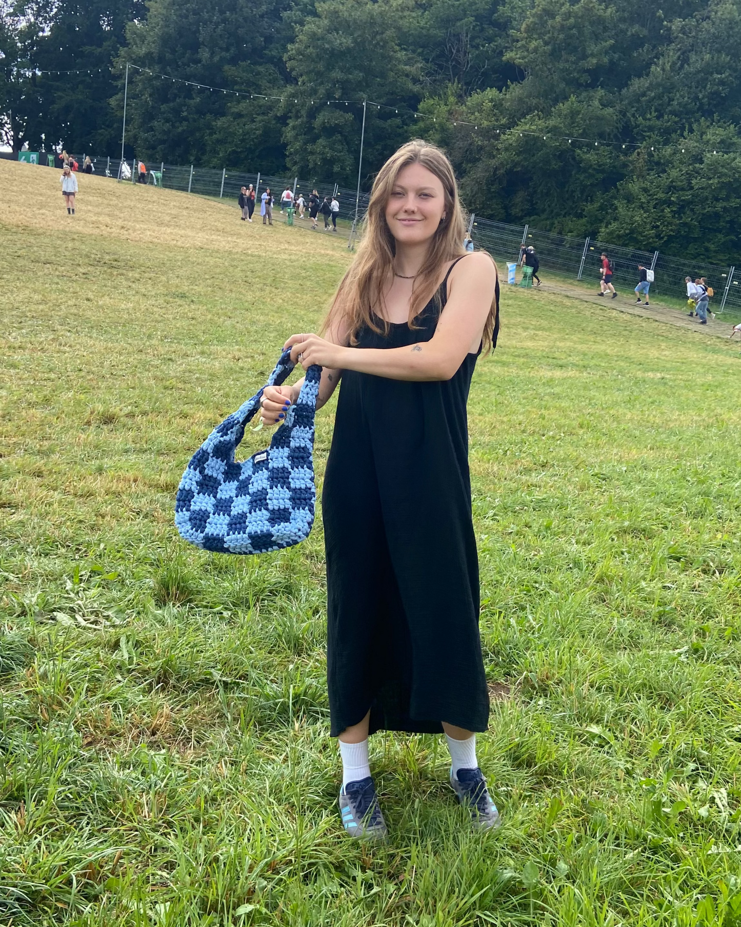 Chess checkered bag BLAU (tshirt yarn)