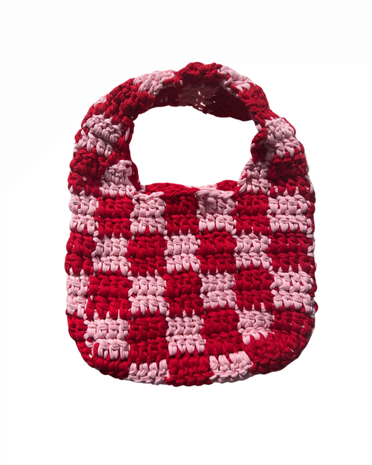 Chess checkered bag ROSA + ROT (tshirt yarn)