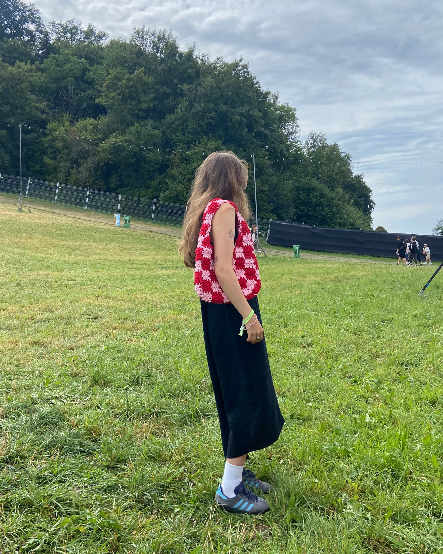Chess checkered bag ROSA + ROT (tshirt yarn)